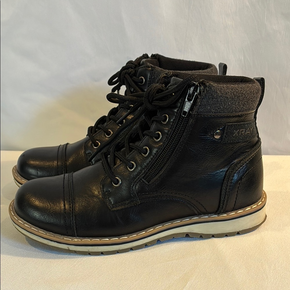 XRAY Finley black faux leather lace up boys casual ankle boots kids size 5